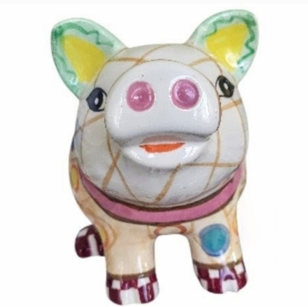 Absolutely Adorable Handpainted Multi Color Polka Dot Ceramic Pig Piggy Bank